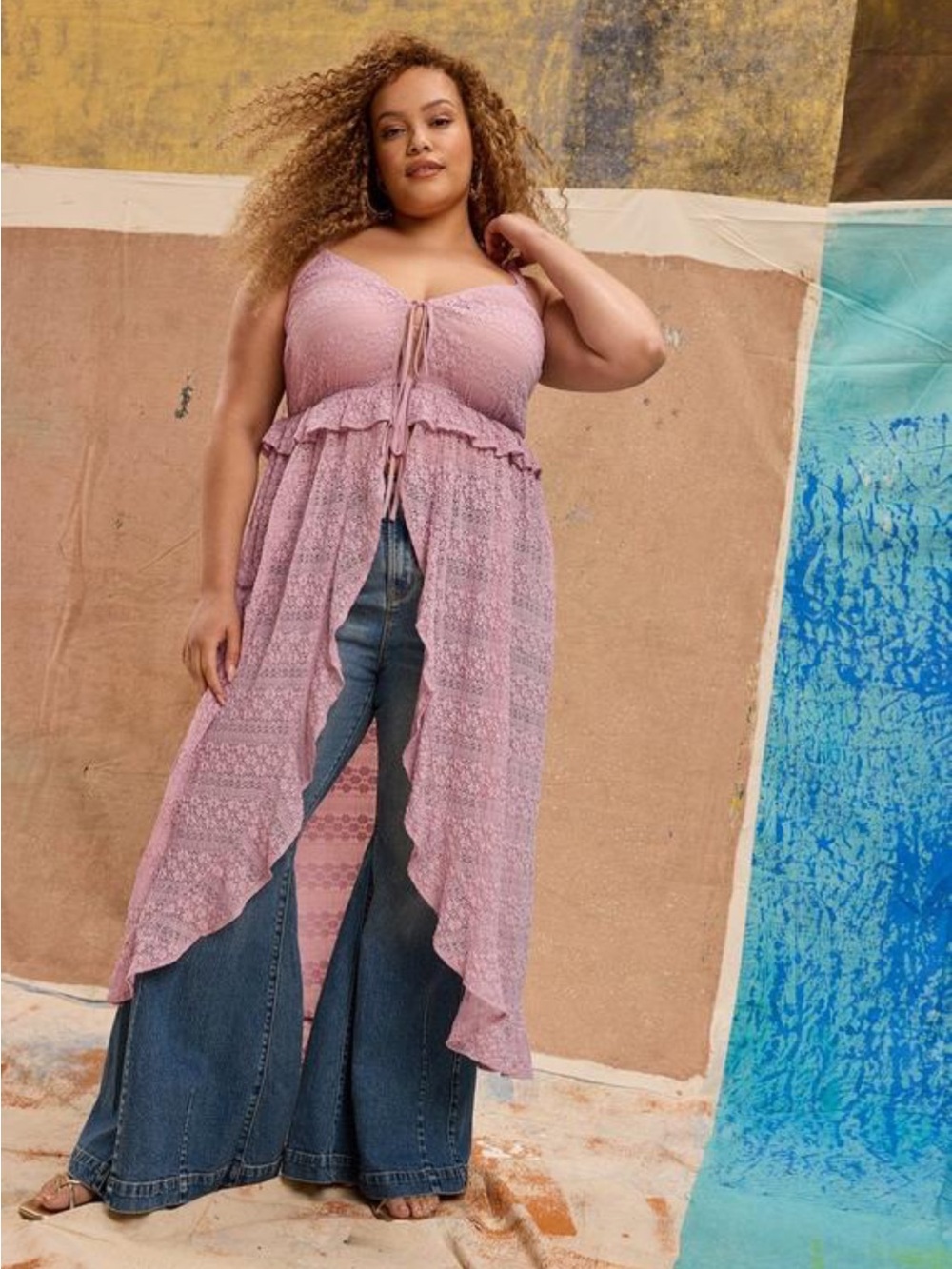 NWT FESTI TORRID SL-V NECK HI-LOW TUNIC MAUVE SHADOWS Size 2X